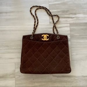 Vintage Chanel Brown Suede Quilted Handbag